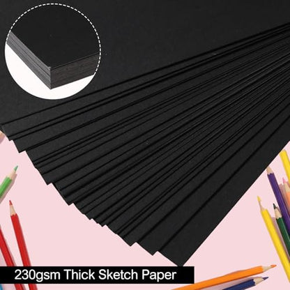 Black Cardstock Paper Pad, 30 Sheets, 230Gsm, 8.3 x 11.7 in