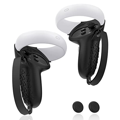 AMZDM Controller Grip for Oculus Quest 2 Accessories Grips Cover for VR Touch Controllers Covers Protector with Non-Slip Thumb Grips 1Pair Black - color: Black