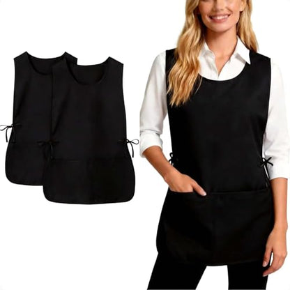 Cobbler Apron Unisex Smock Apron with Side Ties and 2 Deep Pockets Unisex Apron for work kitchen - color: 2pack-black