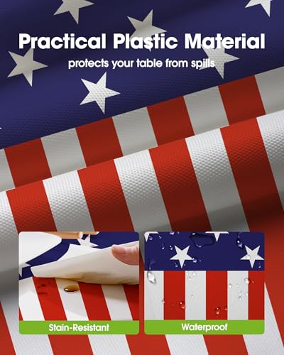Pureegg 4th July Plastic Table Cloth Disposable 6 Pack, 54 x 108 Inch - color: Flag, size: 54" X 108" Rectangle