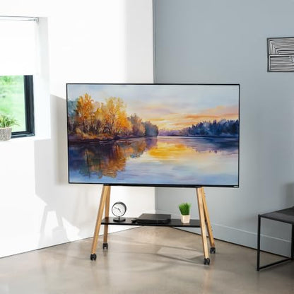 VIVO Rolling Artistic 43 to 75 inch LED LCD Screen Mobile Studio TV Easel Stand, Wood Accessory Shelf, Adjustable TV Mount with 4 Walnut Legs, Black Frame, STAND-TV75R - color: Walnut