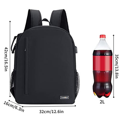 Cwatcun Camera Backpack Bag, Waterproof DSLR Bag with USB Port & Rain Cover - color: Black, size: 3.0 Large