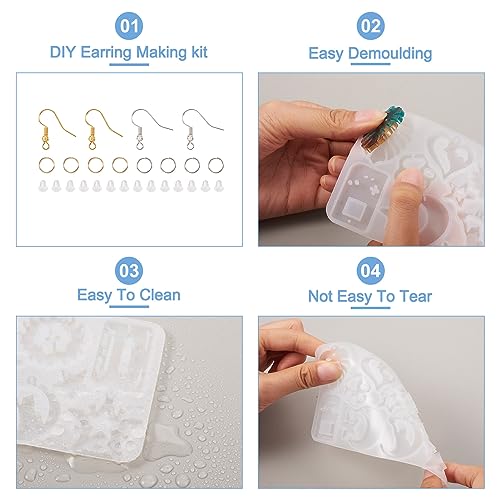Elecrelive 2Pcs Geometric Resin Earring Molds Leaf Heart Triangle Teardrop Epoxy Silicone Earring Mould with Ear Hooks for Women DIY Craft Pendants Necklace Key Chains - color: Clear-Geometric