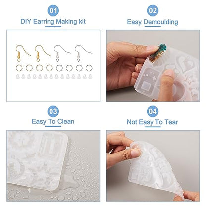 Elecrelive 2Pcs Geometric Resin Earring Molds Leaf Heart Triangle Teardrop Epoxy Silicone Earring Mould with Ear Hooks for Women DIY Craft Pendants Necklace Key Chains - color: Clear-Geometric