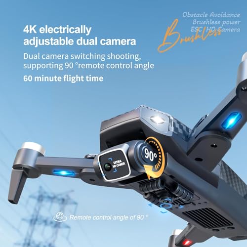4K UHD GPS Drone with Camera (Equipped with dual cameras), Foldable RC FPV Drone, small-scale Drone Control Quadcopter With Height Setting Function, Six-pass Gyroscope, Gesture Photo, Video Recording, Headless Mode, Emergency Stop, Trajectory Gravity Sens