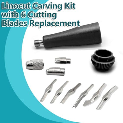 Luomorgo Linocut Carving Kit, Linoleum Cutter Tools with 6 Blades - color: Black
