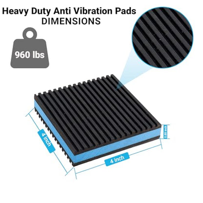 4 Pack Heavy Duty Anti Vibration Pads, 4" x 4" x 7/8" Ribbed Rubber Isolation Mat with EVA Core for Air Compressor, Treadmill, Washer, Dryer, HVAC, AC Unit – Noise Reduction, Non-Slip, Outdoor Ready