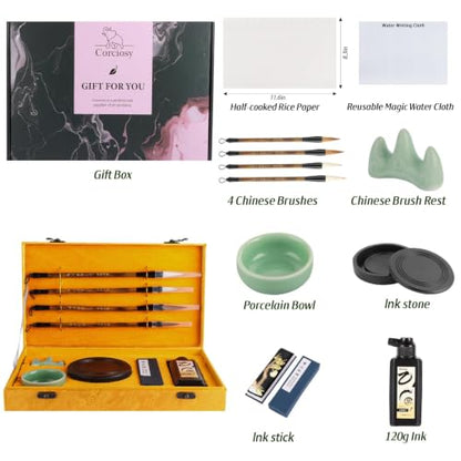 Chinese Calligraphy Brush Set,Calligraphy Kit for Beginner-Yellow - color: Yellow