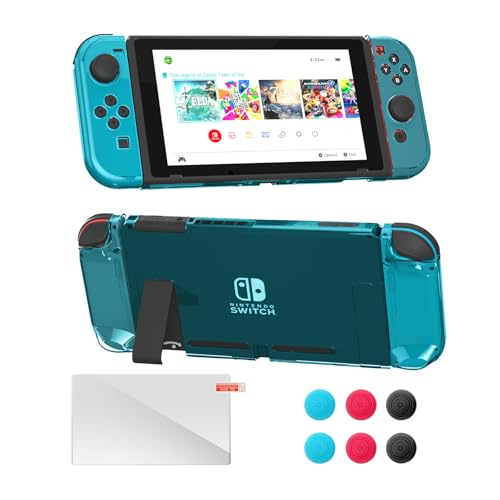 Dockable Case for Switch Console, Screen Protector & 6 Joystick Thumb Grips - color: Blue