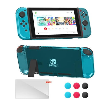 Dockable Case for Switch Console, Screen Protector & 6 Joystick Thumb Grips - color: Blue