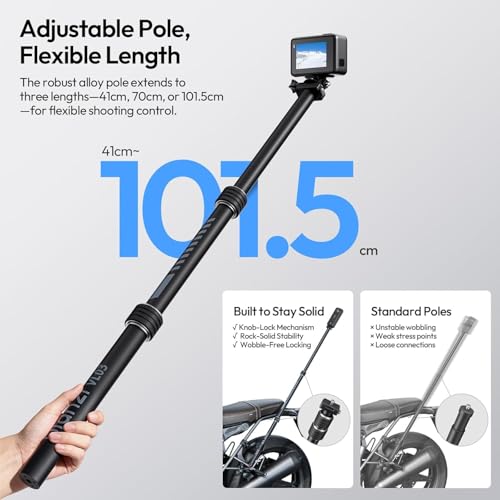 ULANZI VL03 40in Invisible Selfie Stick Motorcycle Bike Mount Kit