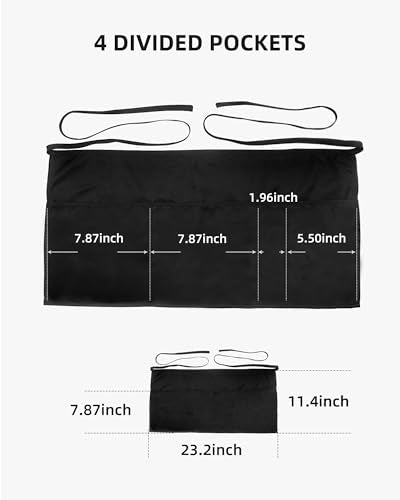 Argstar 2 Pack Server Apron with 4 Pockets, Waitress Waiter Waist WaterDrop Resistant Short Aprons - color: Black