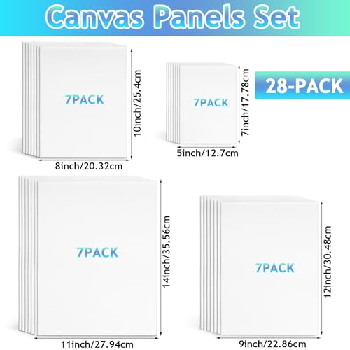 28 Pack Canvas Boards for Painting, White Canvas Panels, Multi Pack