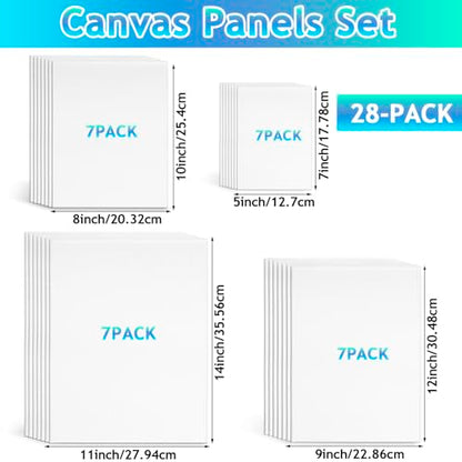 28 Pack Canvas Boards for Painting, White Canvas Panels, Multi Pack