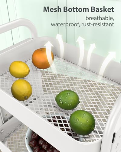 ALVOROG 3 Tier Metal Rolling Utility Cart with Pegboards,Baskets,Hook,White - color: White