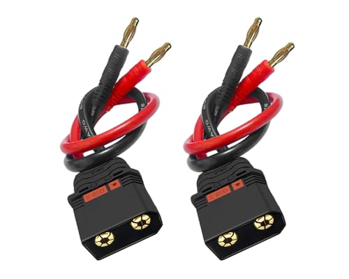 2 PACK QS8 Charge Lead to 4mm Bullet Banana Plug 8inch Length 10AWG Silicone Charger Cable Suitable for Lithium Battery Charger