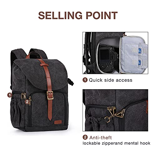 BAGSMART Camera Backpack DSLR Camera Bag Backpacks for Photographers - color: B-black[single Buckle]