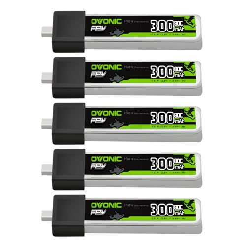 OVONIC 3.8V 80C 300mAh 1S Lipo Battery High Voltage with BT2.0 Plug [1 Package Including 5 Batteries]