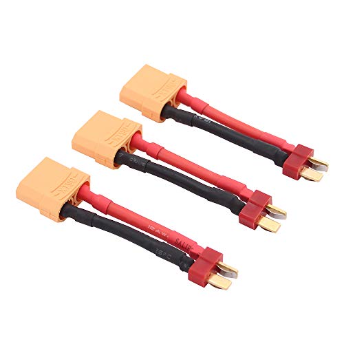 3pcs Male T Plug to Female XT90 Connector Converter Adapter with 12awg 1.96inch Wire(Pack of 3)