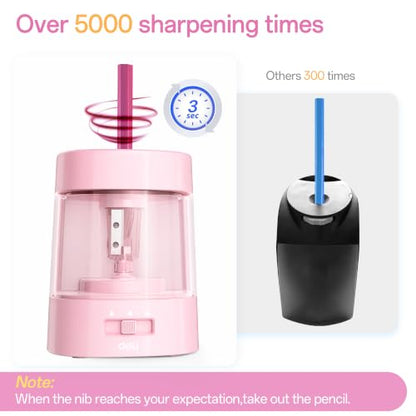 Deli Electric Pencil Sharpener, Automatic Pencil Sharpeners, Light Pink - color: Light Pink