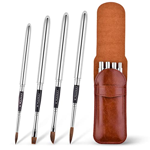 Kolinsky Travel Watercolor Brushes Sable Hair Round 4Pcs - color: Silvery-4