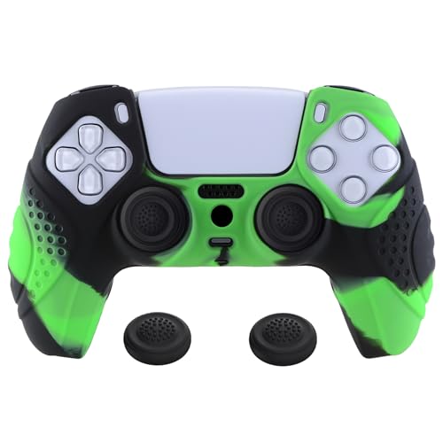 eXtremeRate PlayVital Guardian Edition Ergonomic Soft Anti-Slip Controller Silicone Case Cover for ps5, Rubber Protector Skins with Black Joystick Caps for ps5 Controller - Green & Black - color: Green & Black