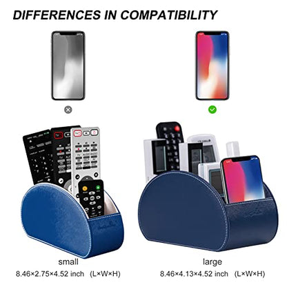 BONNY DODO Remote Control Holders Organizer Box with 5 Compartment PU Leather Multi-functional Office Desk Storage Caddy Store (Blue) - color: Blue