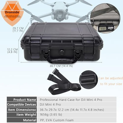 Hard Case for DJI Mini 4 Pro, Waterproof Carrying Case with Strap Fits For All DJI Mini 4 Pro Fly More Combo Drone Accessories (Compatible with RC2/RC/N1/N2 Controller)