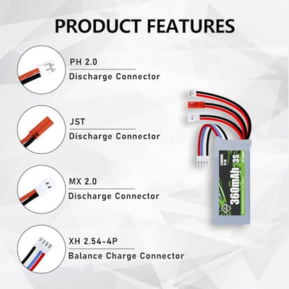 3S Lipo Battery 11.1V 360mAh Various Plugs Rechargeable RC Battery - size: 360mah 11.1V