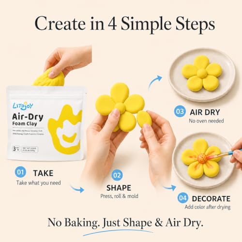 Yellow Air Dry Foam Clay 100g/3.5oz, Soft & Easy to Mold - color: Yellow