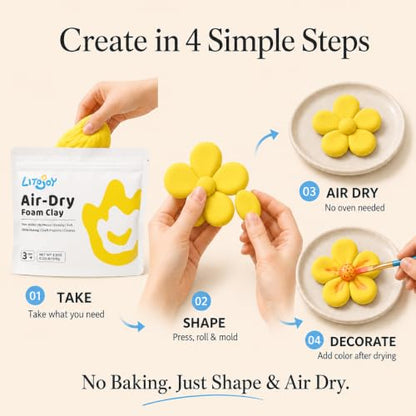 Yellow Air Dry Foam Clay 100g/3.5oz, Soft & Easy to Mold - color: Yellow