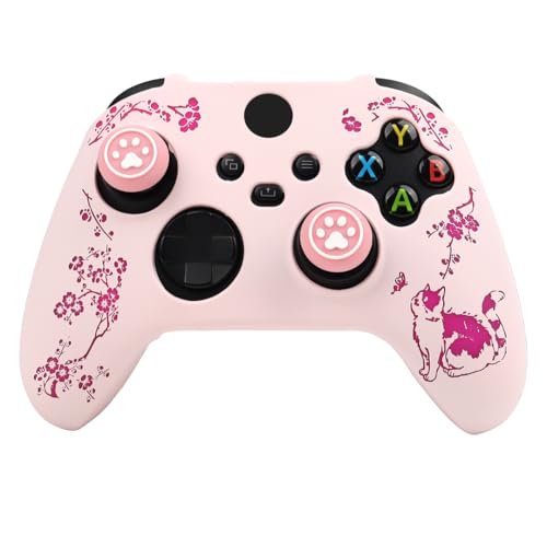Cat Among Blossoming Branches Skin Compatible with Xbox Series X Wireless Controller, RALAN Protector Case， Customised Thumb Grips Cap - color: Cat Pink