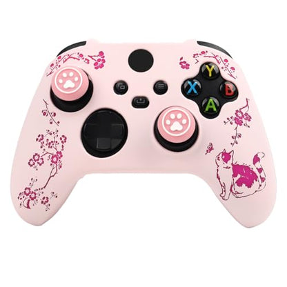 Cat Among Blossoming Branches Skin Compatible with Xbox Series X Wireless Controller, RALAN Protector Case， Customised Thumb Grips Cap - color: Cat Pink