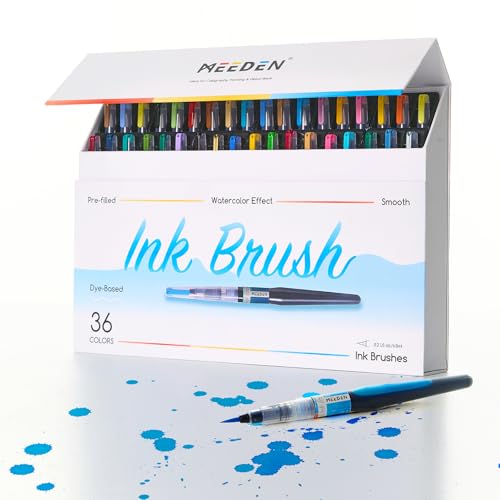 MEEDEN Liquid Watercolor Ink Brushes: 24 Basic with 12 Pearlecent Colors - color: 36 Colors Set