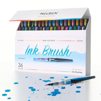 MEEDEN Liquid Watercolor Ink Brushes: 24 Basic with 12 Pearlecent Colors - color: 36 Colors Set