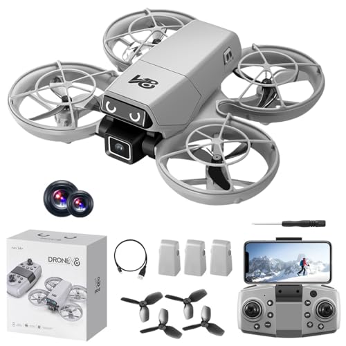 Mini RC Drone with HD Camera for Beginners, Altitude Hold, One-Key Takeoff, 3D Flips, Hovering, APP Control, Remote Control Quadcopter with 3 Batteries, Small Helicopter Airplane Drones Gifts for Adults Mini Quadcopter with LED Light Eyes & All-Round Prop