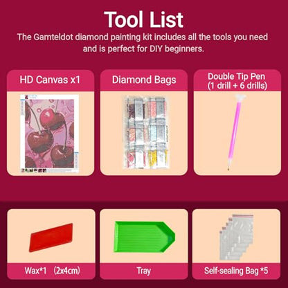 Gamteldot Cherry Diamond Art Kits for Adults Beginners,DIY Diamond Art - color: Cherry A
