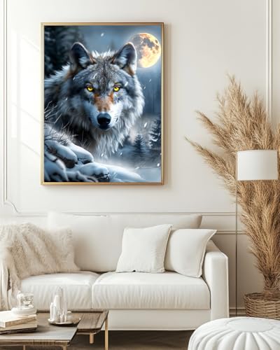 Wolf Diamond Art Kits for Adults, Animal Diamond Art for Beginners 12X16 In - color: Wolf 02