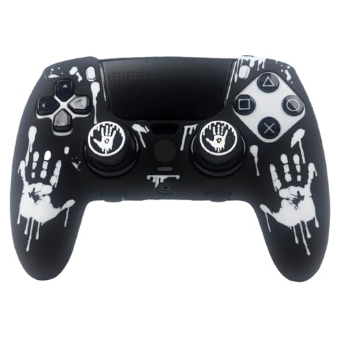 RALAN Bloody Handprint Silicone Controller Skins with 2 Thumb Gripsr Compatible with PS5 Dualsense Edge Controller Play Station 5 Accessories, Sweat-Proof Anti-Slip Cover Skin Protecto - color: Bloody Handprint Black White