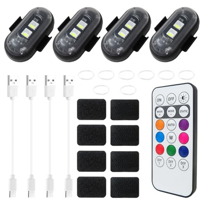 LED Lights with Wireless Remote Control, 8 Colors & 10 Modes, for Car Motorcycle Drone Aircraft Bike