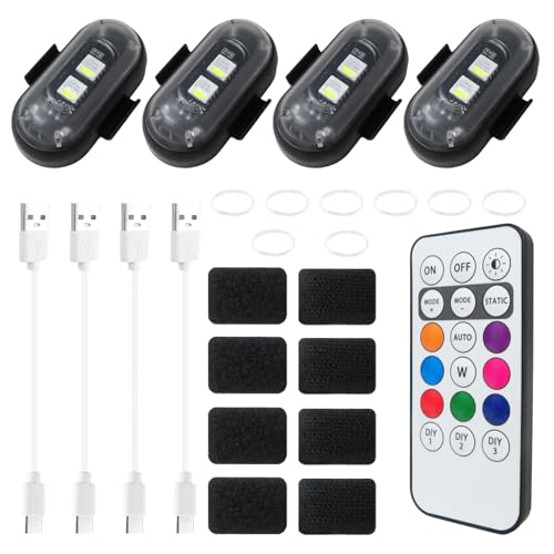 LED Lights with Wireless Remote Control, 8 Colors & 10 Modes, for Car Motorcycle Drone Aircraft Bike