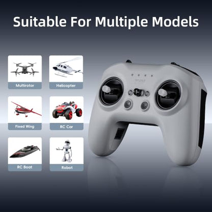 Radiomaster T8L ELRS 2.4GHz Radio Transmitter, 204g Lightweight Screenless Remote Controller with Hall-Effect Gimbals, USB-C Charging & Simulator Compatibility for FPV Drones (Grey) - color: Grey