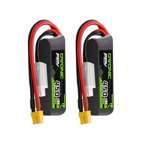 OVONIC 7.6V 100C 450mAh 2S Lipo Battery Long Size with XT30 Plug [1 Package Including 2 Batteries]