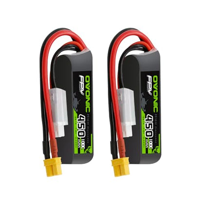 OVONIC 7.6V 100C 450mAh 2S Lipo Battery Long Size with XT30 Plug [1 Package Including 2 Batteries]