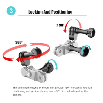 Aluminum Ball gopro Handlebar Mount, 360 Rotation and Lock Any Direction, Shock-Resistant, Compatible with Gopro Hero 13 12 11 10 9 8 DJI Osmo Insta360 AKASO and Other Action Camera