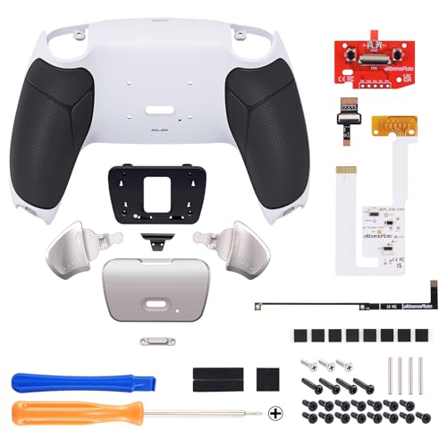 eXtremeRate Silver Real Metal Buttons RMB RISE V3 Remap Kit for PS5 Controller BDM-030 040 050, Black Rubberized Grip White Bottom Shell Upgraded Programable Back Buttons Set for PS5 Controller - color: White Black Silver