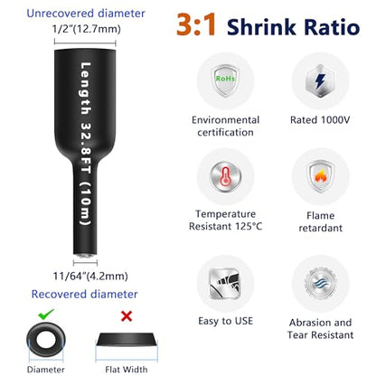 Heat Shrink Tubing 1/2 inch, 3:1 Ratio Wire Heat Shrink Tube Roll, Dual Wall Adhesive-Lined Waterproof Shrink Wrap Tubing, 33FT Transparent Industrial and Marine Grade Heat Shrink Wrap - color: Transparent, size: 1/2" - 33ft