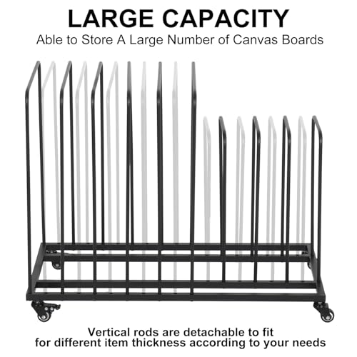 tonchean Art Canvas Storage Rack with Wheels, Adjustable Art Drying Painting Rack Metal Painting Storage Easel Display Stands for Canvas Boards, Panels, Frames, Crafts Drying & Drawing Boards