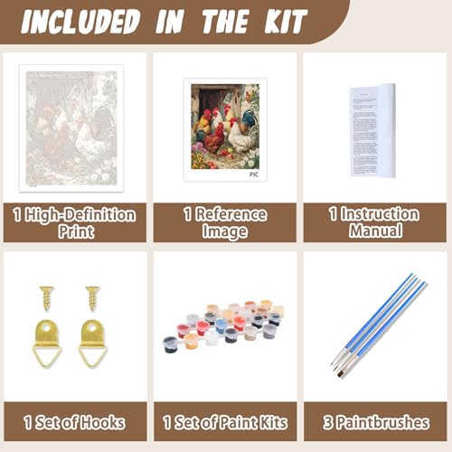 XTCIXAL Paint by Numbers Kit for Adults, Chicken, 16X20 Inch - color: 02-Chicken