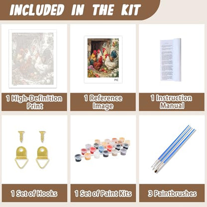 XTCIXAL Paint by Numbers Kit for Adults, Chicken, 16X20 Inch - color: 02-Chicken